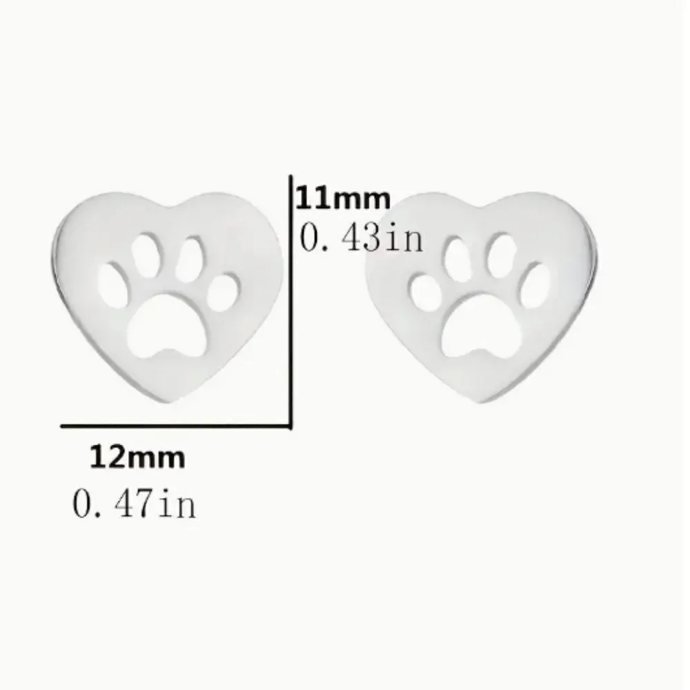 🆕  🐾❤️🐾  Adorable Shiny Stainless Steel Heart Animal Paw Stud Earrings 🐾❤️🐾